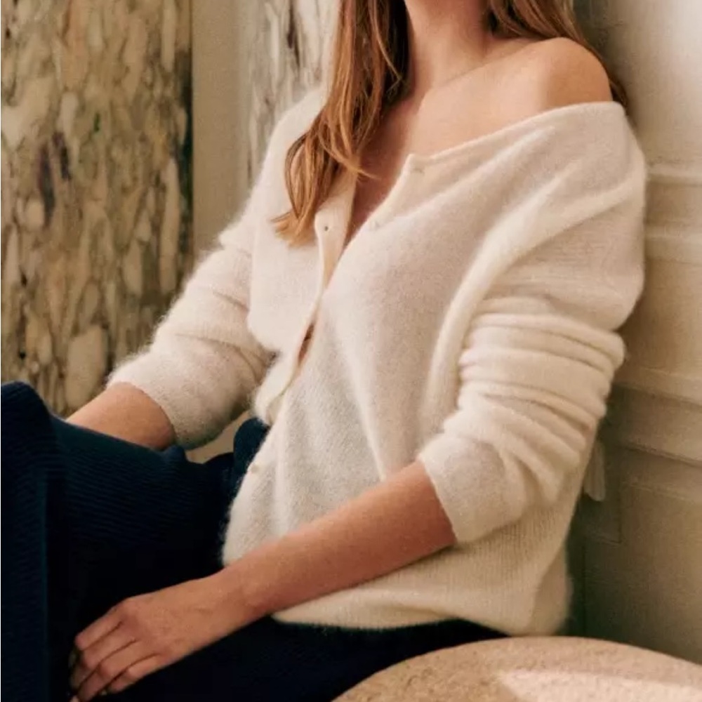 Sezane Women's Gaspard Ecru Mohair Cardigan Size XS